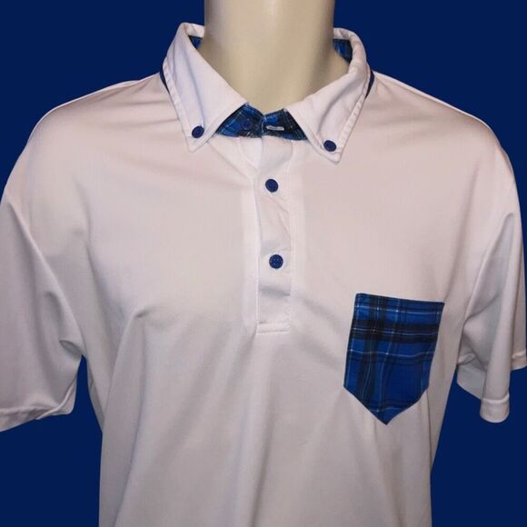 iliac Carlsbad Collar Blue Tartern White Short Sleeve Golf Polo Size Large #2 - Picture 5 of 7